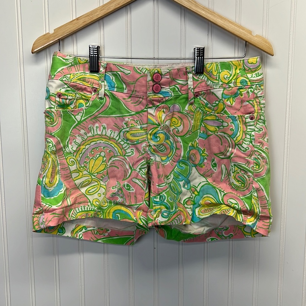Lilly Pulitzer The Clifton Short Denim‎ Pink Green Paisley Sz 2
